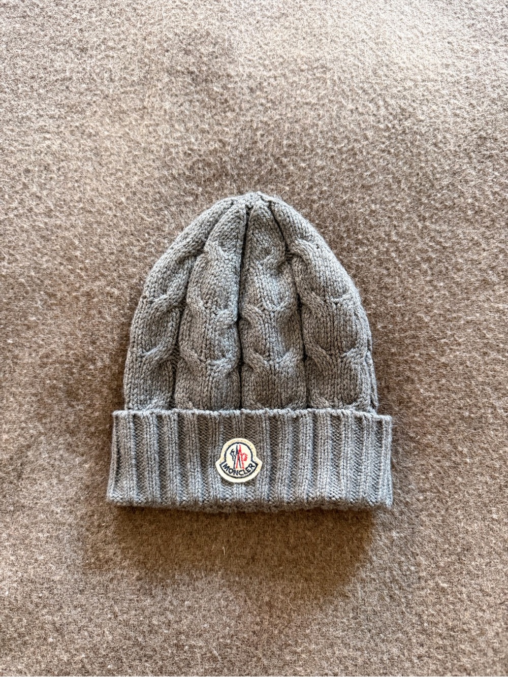 Moncler Kids Grey Cable Knit Beanie
